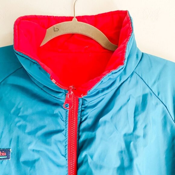 Vintage Columbia Reversible Red Teal men's Classic Nylon Bomber Jacket L - Picture 5 of 11